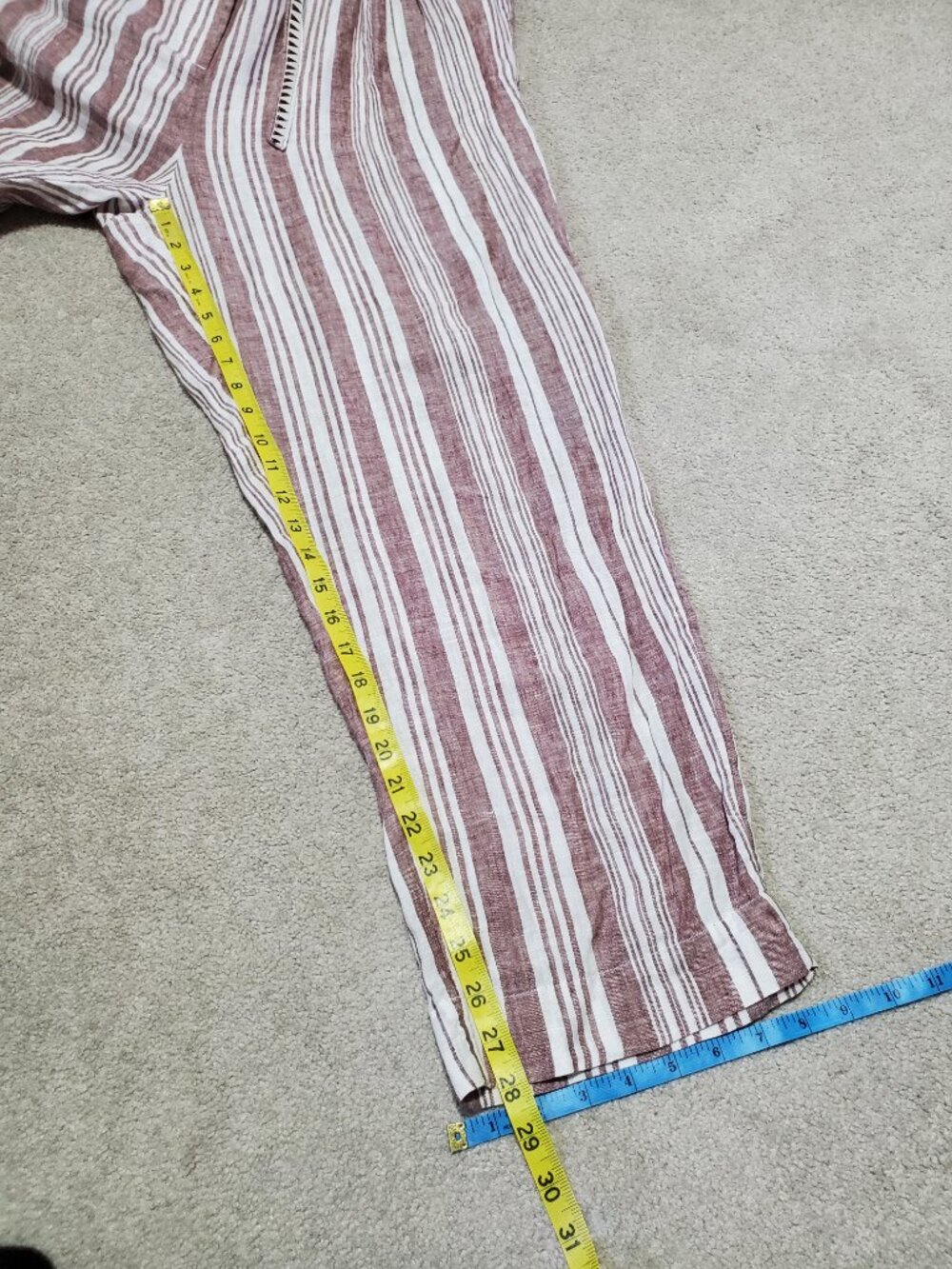H&M x LEMLEM 100% Linen 28" Paperbag Pants Red White Stripe XL Belt Beach Travel - Picture 14 of 14